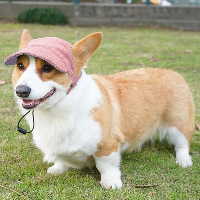 Dog Baseball Cap, Dog Cat Summer Beach Visor Hat with Ear Holes, Adjustable Puppy Sunbonnet Headdress (Pink, X-Large)