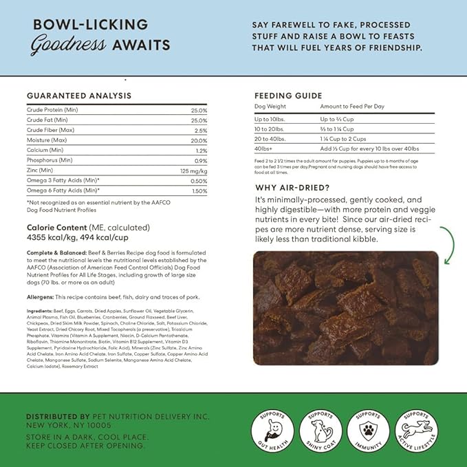 The Pets Table Air Dried Grain Free Dog Food for Dogs Large, Medium and Small | Puppy Dog Food, Adult Dog Food, Senior Dog Food | Beef & Berries 4.5 lbs / 72 oz Bag