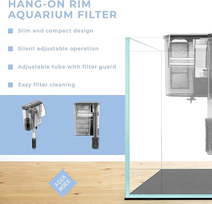 Cube Aquarium Starter Kit - Small Aquarium Kit - 2 Gallon Fish Tank, Black Leveling Mat, EOS LED Light, Glass Filter - Beginner Fish Tank Kit