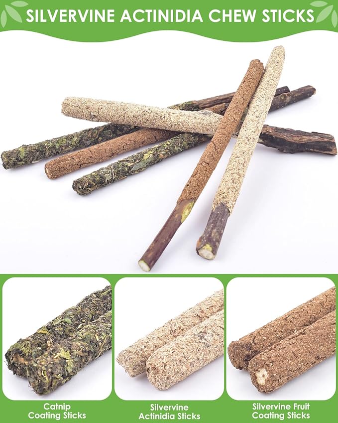 TINDTOP Silvervine Chew Sticks for Cats, 12 Pack Natural Catnip Chew Toys for Kittens Teeth Cleaning, Matatabi Dental Care, Increase Appetite Cat Dental Toy