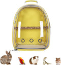 Transparent Parrot Backpack,12 Holes Ventilate Space Capsule Carrier,Stick Wooden Standing Perch,Portable Double Shoulder Outdoor Pet Backpack Carrier for Birds and Pets (Yellow,with Stick)