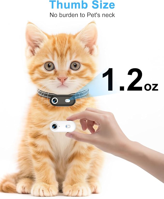 Cat Camera Collar with Phone APP, 1080P HD Video Recording Pet Camera Collar – Cordless Lightweight Rechargeable Pet POV Cam for Curious Cats & Adventurous Pups-XS-Size Cat Action Cameras