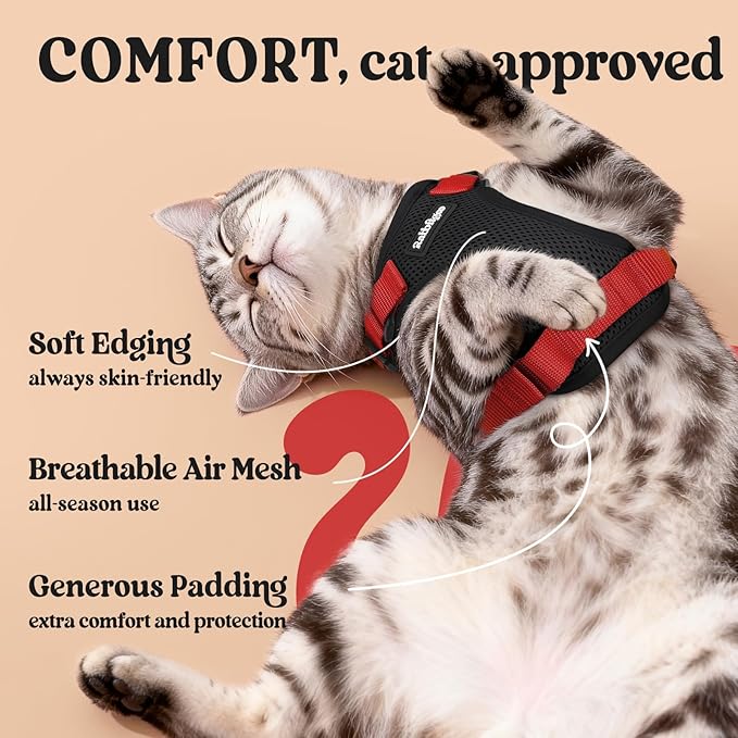 rabbitgoo Cat Harness and Leash for Walking, Escape Proof Soft Adjustable Vest Harnesses for Cats, Easy Control Breathable Reflective Strips Jacket, Black & Red, XS