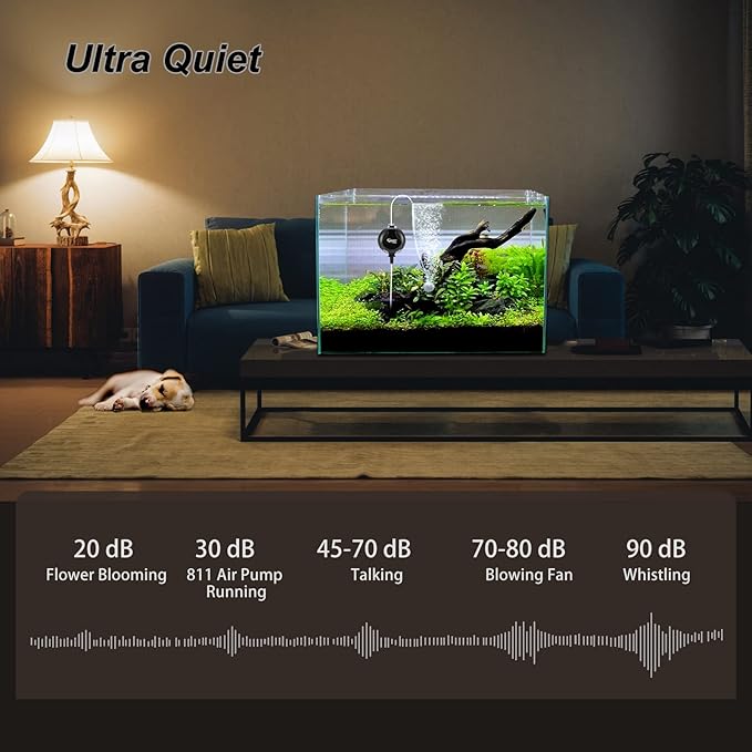 hygger Quiet Mini Air Pump for Aquarium 1.5 Watt Oxygen Fish Air Pump for 1-15 Gallon Fish Tank with Air Stone Air Tubing Clip Black