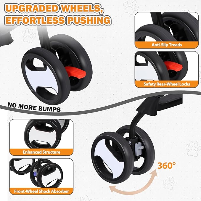 Pet Stroller 4 Wheels Dog Cat Stroller for Small Medium Dog Cats Carrier Jogger Travel Foldable Puppy with Detachable Carrier
