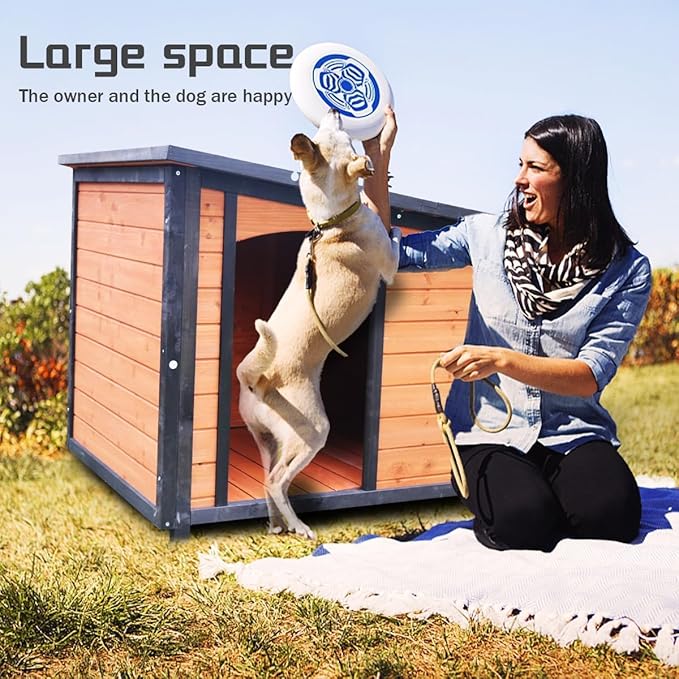 45.7" Extra Large Dog House Outdoor Weatherproof PVC sloped Roof Dog House Indoor Wooden Dog Houses for Large Dogs Outside Thickened Base Plate Winter Dog Kennel