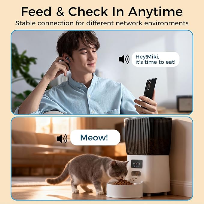 Automatic Cat Feeder with Camera, 5L Smart Dog Food Dispenser with App Control, 1080P Night Vision, Two-Way Audio. 22 Cups Large Hopper, Motion Detection, Timer (5L Single Bowl)
