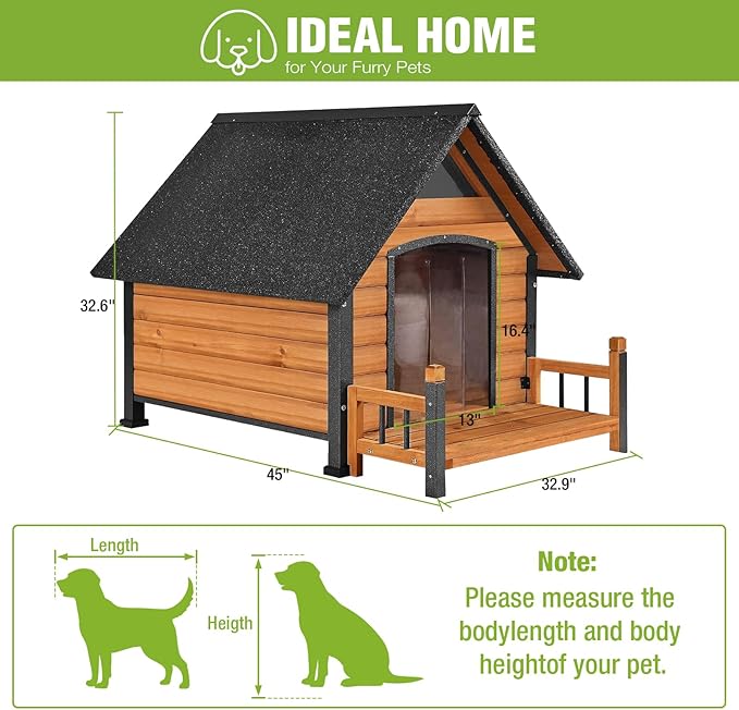 GUTINNEEN Large Insulated Dog House Outdoor Weatherproof Dog Kennel Dog Shelter with Chew-Proof Full Metal Frame, Openable Roof, Removable Inner Floor for Medium Dog Breeds, 45" D x 32.9" W x 32.6" H