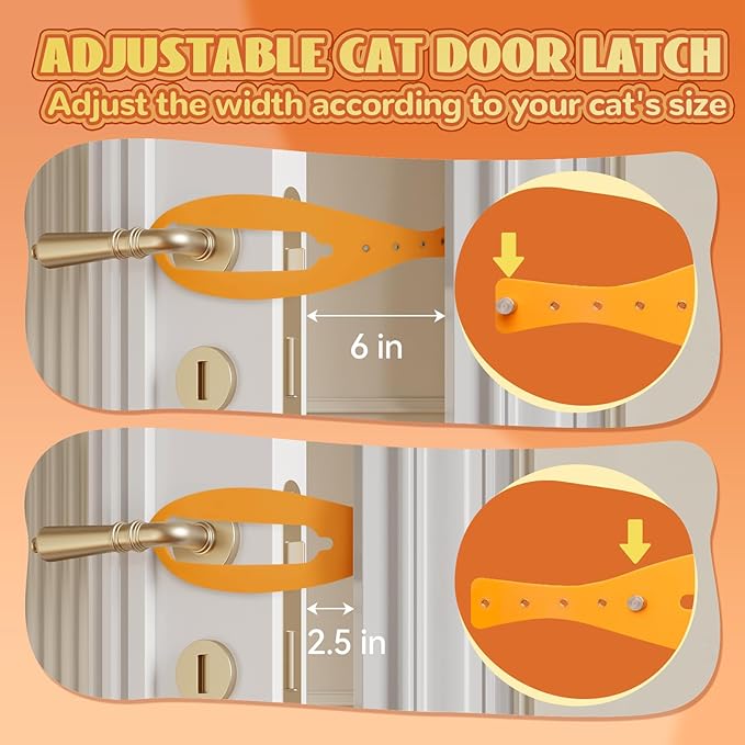 TGIOW Cat Door Latch, 1 Pcs Cat Door Stopper Pet Door Latch to Keep Dog Out of Litter Box and Food, Door Prop for Cat with 5 Adjustable Size Strap 2.5-6" Wide, No Measuring, Easy to Install, Yellow