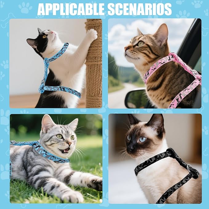 3PCS Cat Leash and Harness Set, Lightweight Cat Harness, Adjustable Escape Proof Kitten Walking Collar