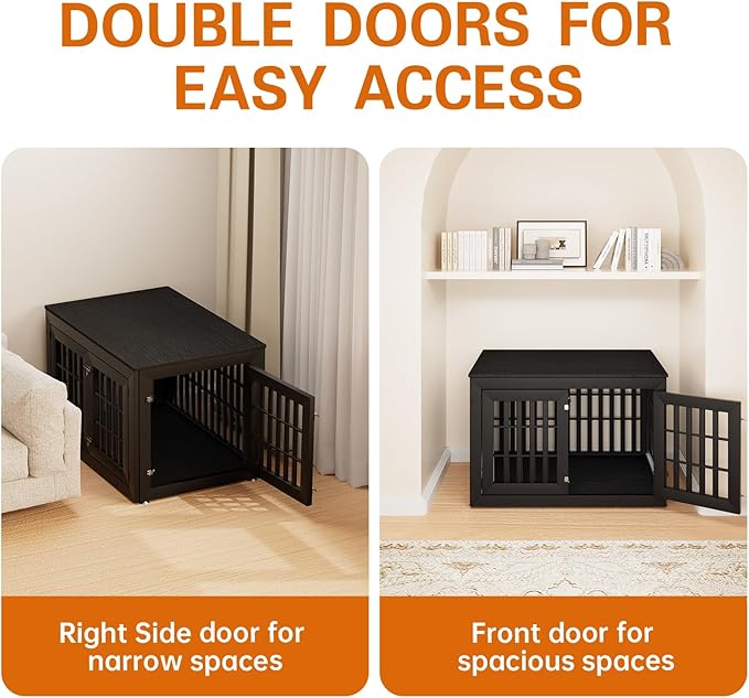 42" Heavy Duty Dog Crate Furniture for Small,Medium and Large Dogs,Rustic Wooden Dog Cage Kennel Indoor Furniture with Waterproof Top,Decorative Pet House Side End Table (Black)