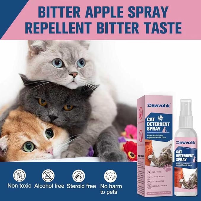 Bitter Apple Cat Repellent Spray - Natural Anti-Scratch Spray for Furniture Protection: Sofas, Carpets, Curtains — Indoor and Outdoor Cat Behavior Training, 4.06 oz(120ml)/1PC