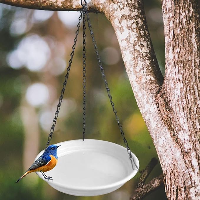 Hanging Bird Feeder and Waterer Tray Bird Food Tray Outdoor Birdbath Hanging Backyard Birdbath for Garden Balcony Trees Lawn, White