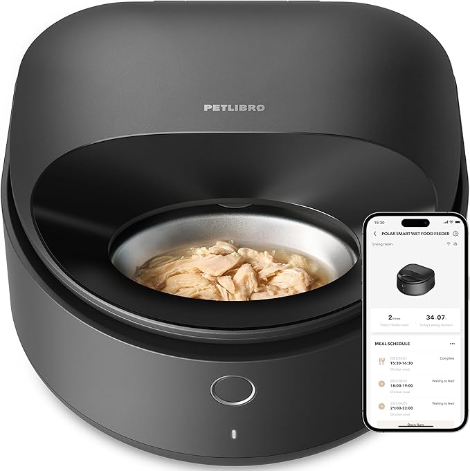 PETLIBRO Automatic Wet Food Cat Feeder with Semiconductor Cooling, Refrigerated Cat Feeder for 3 Fresh Meals in 3 Days, App-Controlled Pet Food Dispenser, Stainless Steel Bowl, Easy to Clean，Black