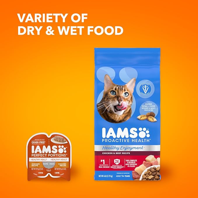 IAMS Healthy Enjoyment Dry Cat Food Chicken & Beef Recipe, Cat Food Dry Recipe, 6 lb. Bag