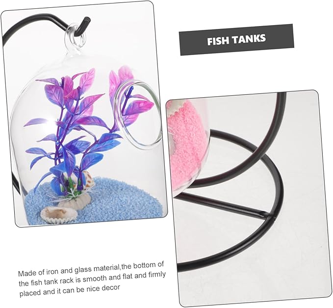 BESTOYARD Hanging Fish Tank with Stand 13In Desktop Aquarium Mini Betta Fish Bowl Tabletop Tank for Home Office Garden Decoration