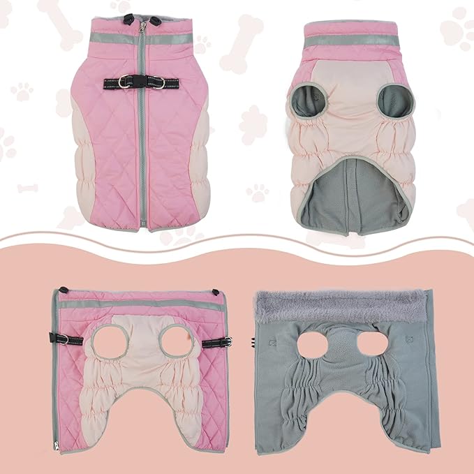 Lelepet Dog Coat Warm Dog Winter Coat Waterproof Dogs Jacket with Harness Built in Reflective Pet Fleece Vest Zip-Up Cold Weather Coats for Medium Dogs Turtleneck & Windproof Coats Dachshund Pink M