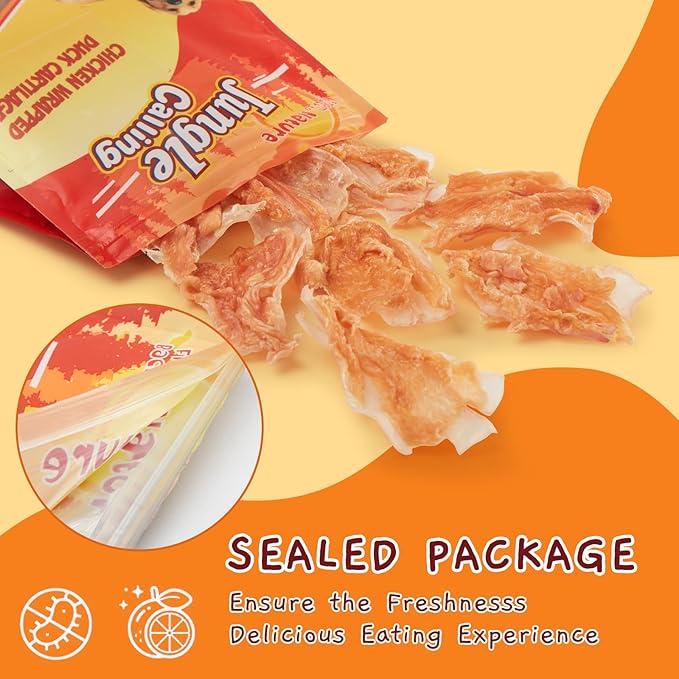 Jungle Calling Dog Treats, Chicken Wrapped Bones, Rawhide Free Chews Made with Real Meat and Duck Cartilage, Jerky Dogs Treats Chewy Snacks, About 21 Count
