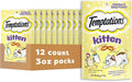 Temptations Kitten Treats Classic Crunchy and Soft Cat Treats, Chicken and Dairy Flavor, 3 oz. Pouch (Pack of 12)