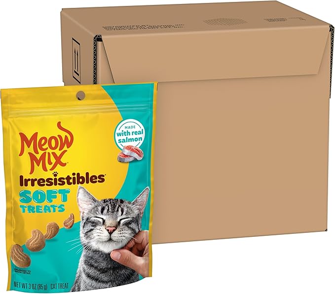 Meow Mix Irresistibles Soft Cat Treats Made with Real Salmon,3 Oz. Pouch,(Pack of 10)