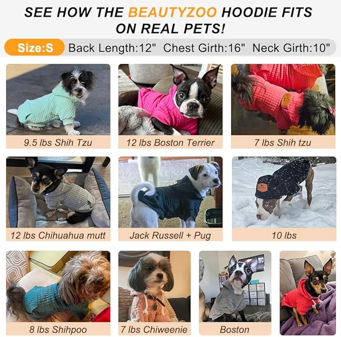 BEAUTYZOO Small Dog Hoodie Sweater with Pockets, Dog Clothes for Small Medium Dogs Boy Girl, Waffle-like Laminated Cotton Pet Coats with Hat and Leash Hole, All Weather Coat for Puppy Doggie Chihuahua