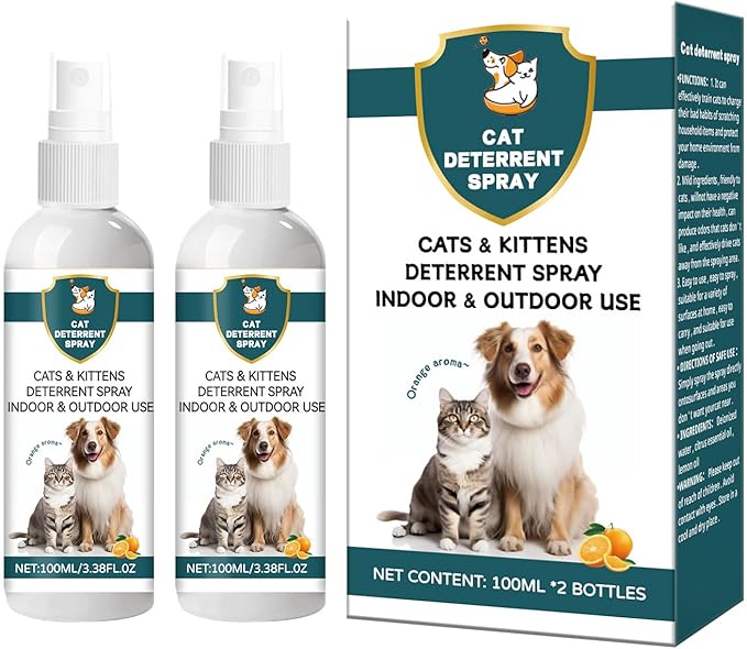 Cat Deterrent Spray - Safe Non-Toxic Anti-Scratch Repellent for Dogs and Kittens, Protects Furniture, Carpets, Curtains, Plants,Indoor and Outdoor Use,Natural Citrus Scent（2 * 100ML）