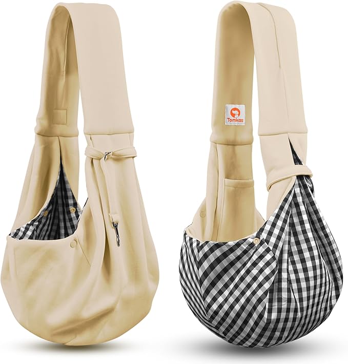 Tomkas Small Dog Sling Carrier - Classic Pocket & Classic Strap - for 3-10 lbs Pets(Cream)