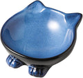 Nihow Ceramic Basic Cat Bowl: 5 Inch Cat Dish for Food & Water - Food Grade, Microwave & Dishwasher Safe - Elegant Blue & Black (4.25 OZ /1 PC)