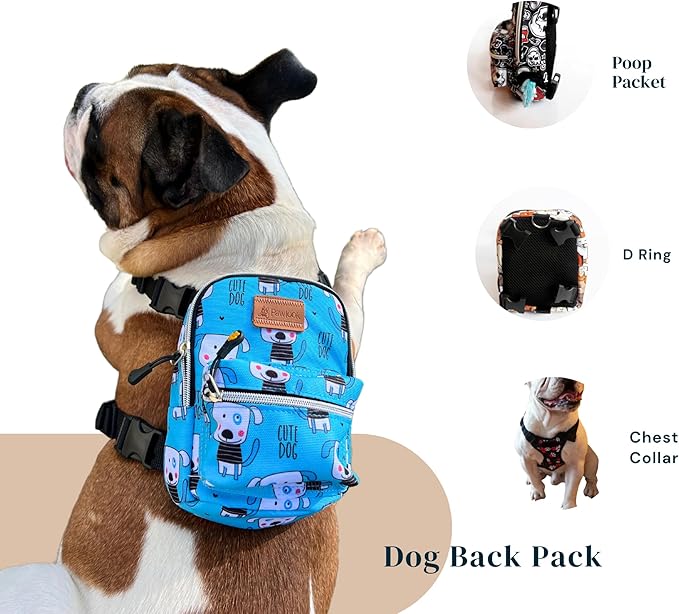 PawLook Dog Backpack to Wear with Chest Harness Self Carrier dogbag with Additional Pocket for Poop Bag Anti Slip Stylish Dog Bag for Your pet Street Smart Serie Cute Medium