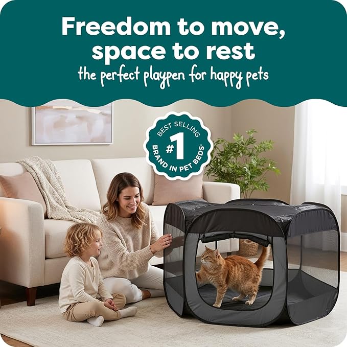 FurHaven Portable Pet Playpen for Dogs & Cats,Extra Large Indoor Kitten Playpen -Mesh Sides,Foldable Dog-Playpen for Small Dogs,Pop Up Travel Dog Pen,X-Large,Pet Crate with Mesh Sides,Gray,(Pack of 2)