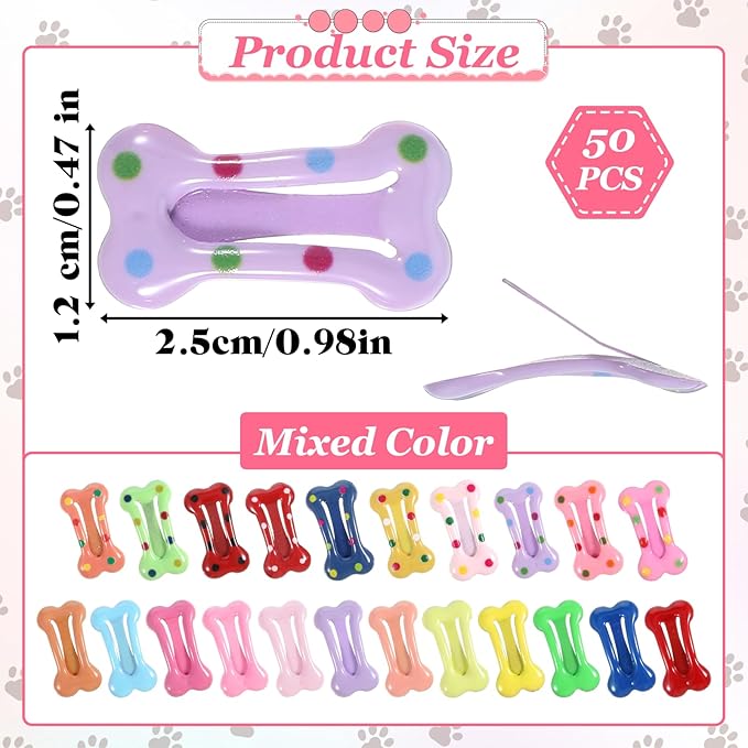50PCS Bone Hair Clips, 1" Girl Dog Pin Colorful Pet Supplies Small Hair Clips for Dog Grooming Deals Apparel Girl Accessories Para Perros Puppy Accessories