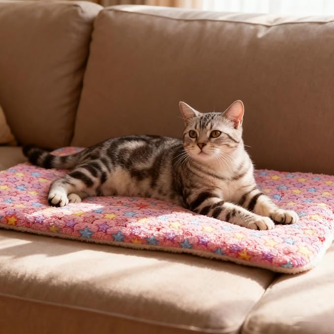 2 Pack Cat Blankets for Indoor Cats, Ultra Soft Reversible Mat, Fluffy Flannel Blanket for Small Dogs and Cats, Washable Pet Pad
