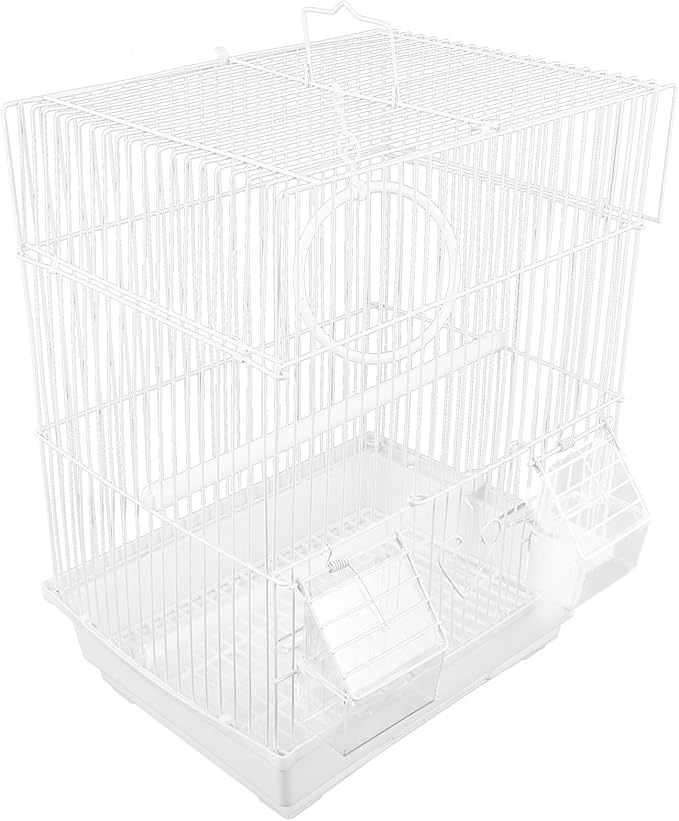 NUOBESTY Portable Metal Bird Carrier Cage for Parrots Conures Travel Use Iron Material Featuring Safety Design Stylish White Finish Suitable for Home and Outdoor Adventures