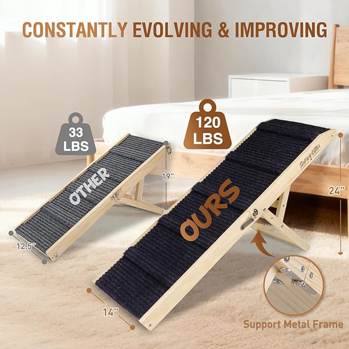 2026 Upgraded Dog Ramp for Bed - Foldable Small Large Dog Ramp for Couch - 6 Adjustable Height from 13" to 24" - Portable Pet Stairs with Non-Slip Pad - Pet Ramps Use for Bed Couch Car Up to 120LBS