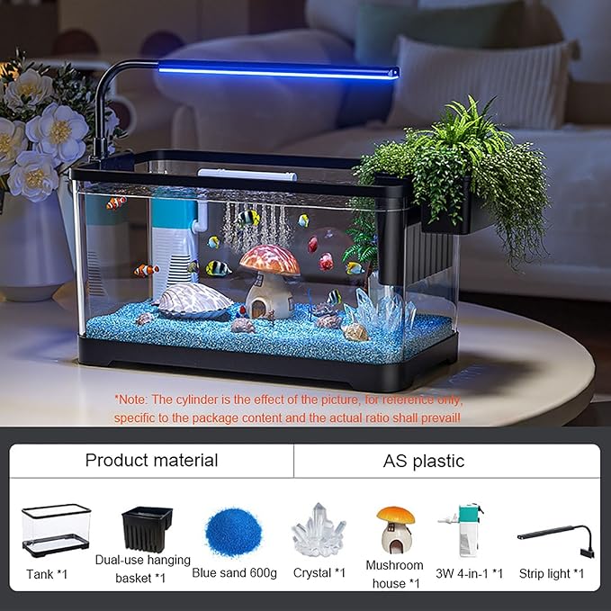 Fish Tank Aquarium Kit,Turtle Tank Kit with 3-in-1 Silent Water Pump Filter System, Self Cleaning Aquarium Starter Kit with LED Light Suitable for Small Fish Or Shrimp,Bottom Drainage(X-Large)