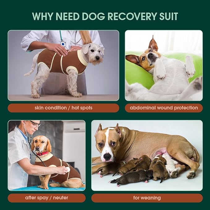 Kuoser Dog Recovery Suit, Soft & Breathable Fabric, Anti Licking, Cone Alternative, Brown, XX-Large (70+ LB)
