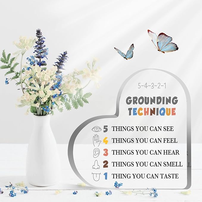 Grounding Technique Sign, Mental Health Gifts for Women, Therapist Office Desk Decor, Psychology Decorations for Corner Classroom Counseling Office, Psychology Gifts for Counselor