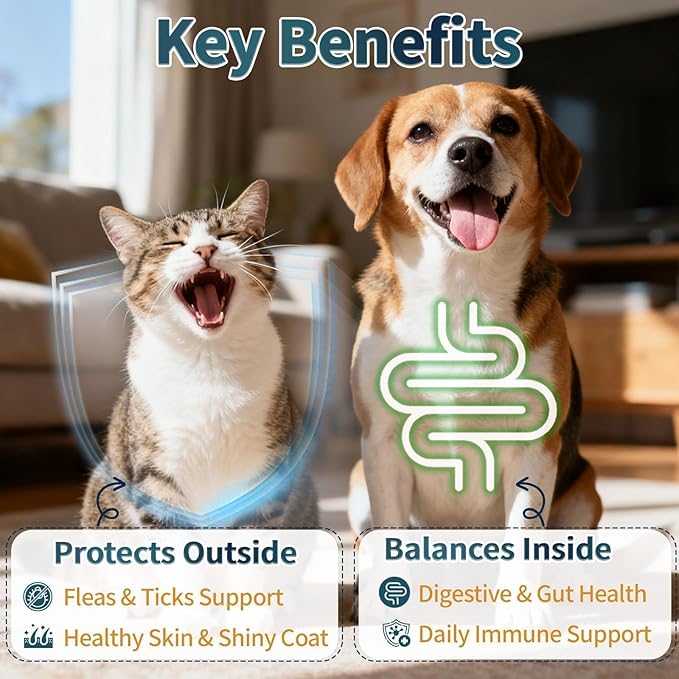 Flea and Tick Prevention for Cats and Dogs, Natural Flea & Tick Supplement with Probiotics Multivitamin, Flea Herbal Drops Supports Healthy Skin Coat & Digestion - All Breeds and Ages - Chicken