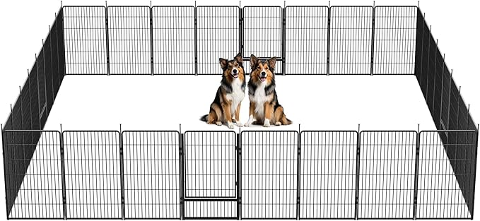 SunsGrove Dog Playpen with Wider Door, Heavy Duty Dog Pen, Anti Rust Dog Fence, Easy Insert into Soil, Pet Playpen for Yard RV Camping (45 inch, 32 Panels)