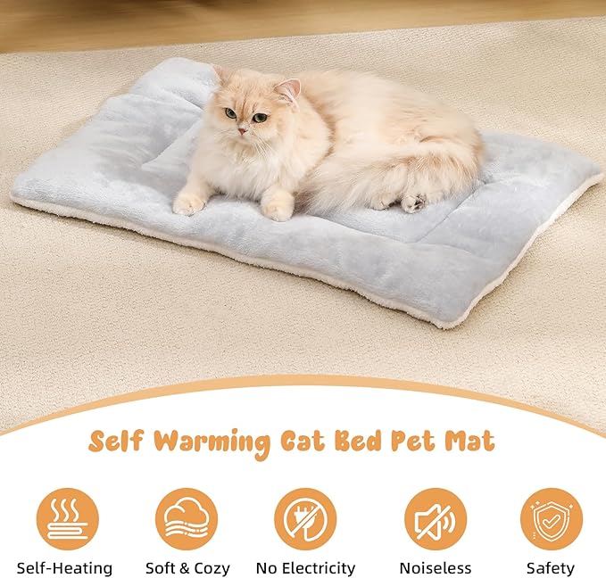 2 Pack Large Cat Bed Mat - 18"x24"(45x60cm) Extra Thick 5cm Soft Self Warming Pet Pad, Reversible Washable Cat Sleeping Mat for Indoor Outdoor Cats Kittens Small Dogs, Thermal Pet Bed Cushion Grey