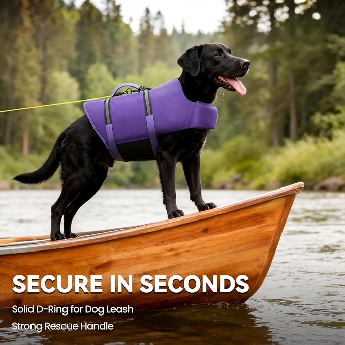 VIVAGLORY Rip Stop Dog Life Vest, Swimming Vest with Handle, Buoyancy for Doggy Puppy, Dog Life Jacket for Swimming & Boating, S, Purple