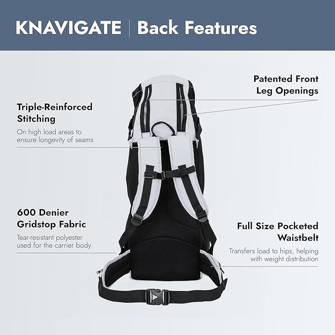 K9 Sport Sack Knavigate - X-Large, Lunar Rock - Ideal for Dogs with 23-25” Back Length - Adjustable, Backpack-Style Carrier with Internal Frame & Padded Hip Belt