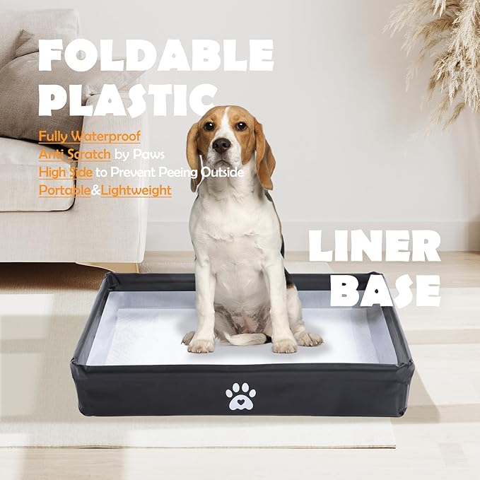 MEEXPAWS Dog Pee Pad Holder Tray Foldable, Puppy Pad Holder Liner Base High Side, Dog Litter Box Indoor for Large Dog 33’’x22’’, Training Pad Holder Leak-Proof, Potty Pad Holder for Dogs Easy Clean