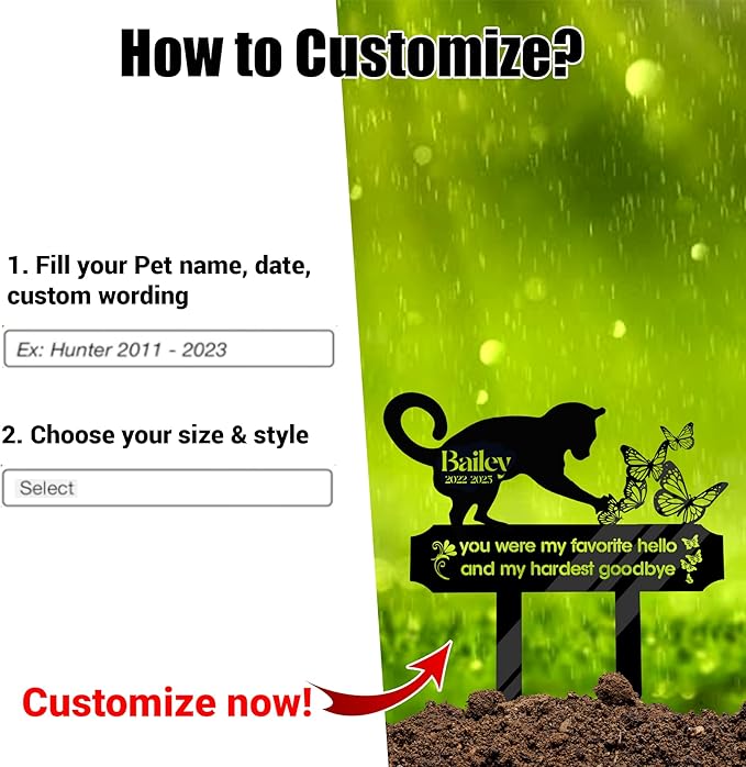 Sleeping Cat Grave Marker – Personalized Outdoor Pet Memorial Stone with Custom Name and Lifespan Dates, Engraved Cat Headstone for Garden or Cemetery, Durable Tombstone for Pet Loss Tribute