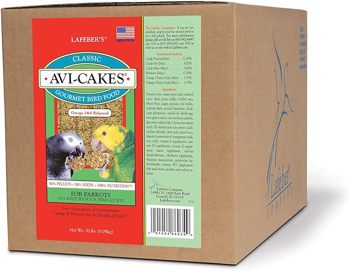 LAFEBER'S Classic Avi-Cakes Pet Bird Food, Made with Non-GMO and Human-Grade Ingredients, for Parrots, 20 lb…