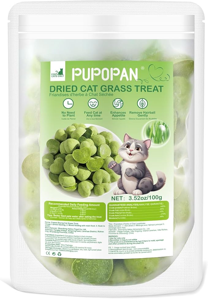 Cat Grass Teething Sticks, 3.52oz Edible Freezed Drying Cat Grass Treats, Cats Snacks for Hairball Removal and Dental Care M