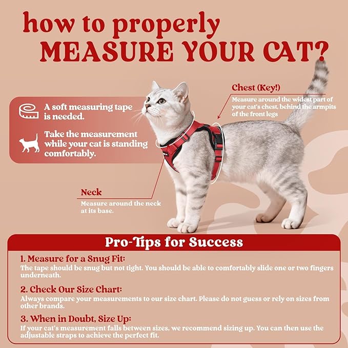 rabbitgoo Cat Harness and Leash for Walking, Escape Proof Soft Adjustable Vest Harnesses for Cats, Easy Control Breathable Reflective Strips Jacket, Red, XXS