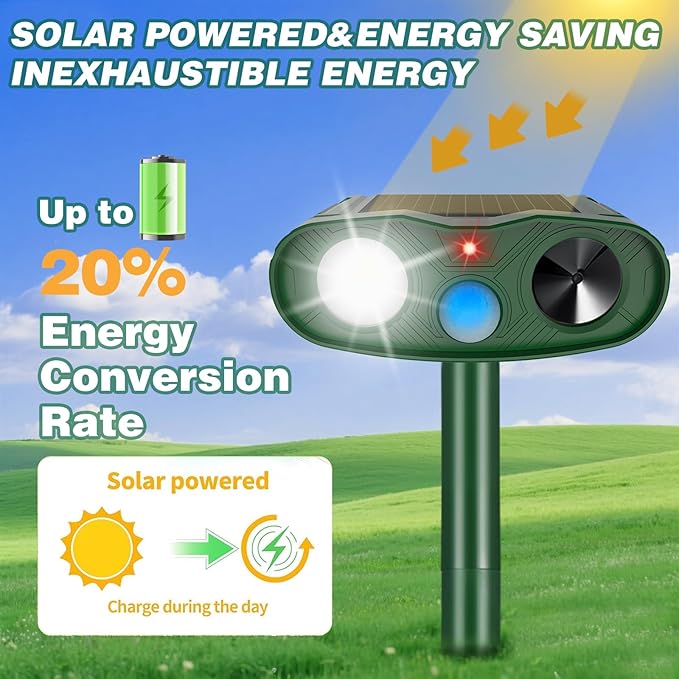 2026 Racoon Squirrel Sonic Fortress Pro Rabbit Repellent Outdoor, Solar Ultrasonic Animal Repeller Deer Deterrent with Motion Sensor&Flash Light to Scare Cat Skunk Dog Out of Garden Farm Yard(4Pack)