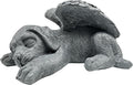 Small Dog Angel Pet Memorial Grave Marker Tribute Statue，Resin Sleeping Dog Statue with Wings for Garden,Indoor,Pet Grave Markers,and Loss of Sympathy Gift(Gray)
