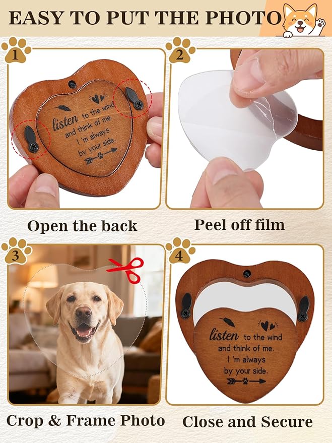 Alphatool Dog Memorial Wind Chimes Gifts with Photo Frame - 32in Sympathy Gift for Loss of Dog, Pet Memorial Gifts for Dogs Passing Away Bereavement